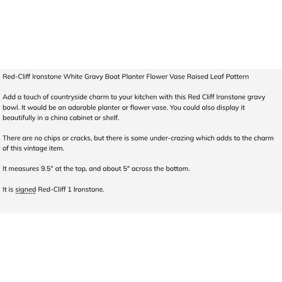 Red-Cliff Ironstone White Gravy Boat Planter Flower Vase Raised Leaf Pattern - Picture 9 of 9